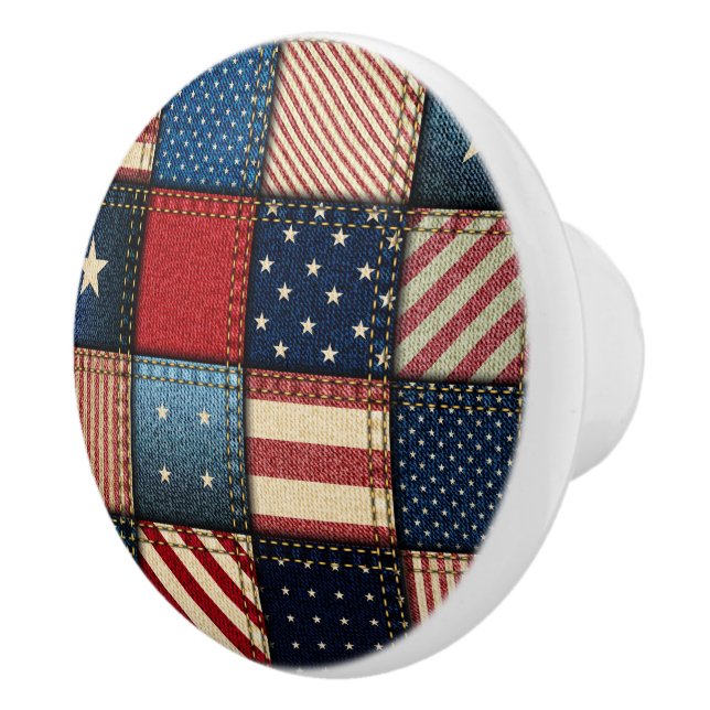 Americana Patchwork Image Ceramic Knob (Right)