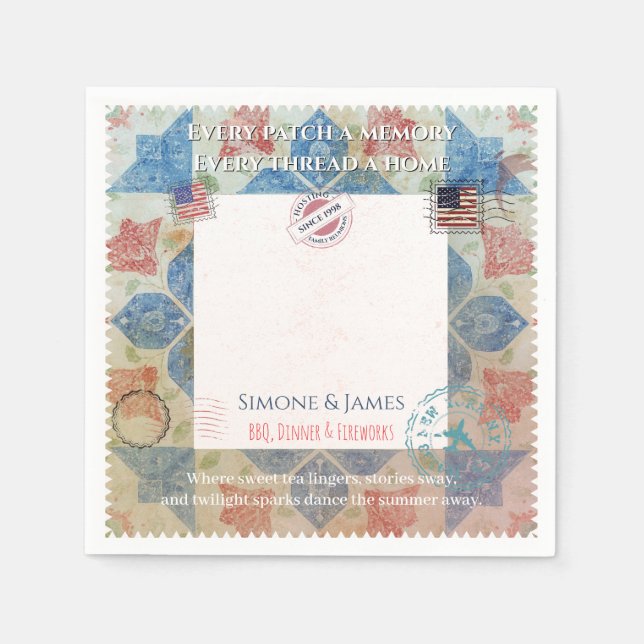 Americana Patchwork Memory Frame Party Decor Napkin (Front)