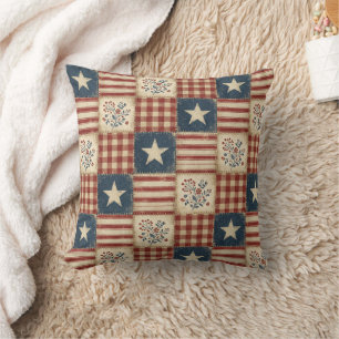 Americana Patriotic Country Rustic Farmhouse Stars Throw Pillow