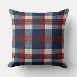 Americana Plaid Patriotic Plaid Navy Blue And Red Throw Pillow