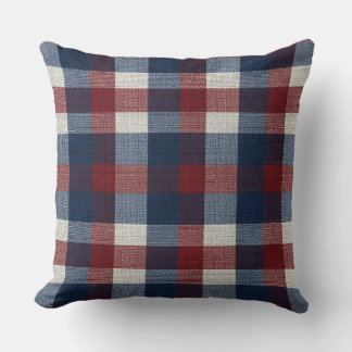 Americana Plaid Patriotic Plaid Navy Blue And Red Throw Pillow