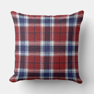 Americana Plaid Plaid Blue, White And Red Heritage Throw Pillow