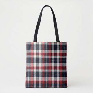 Americana Plaid Red, White And Navy Blue Patriotic Tote Bag