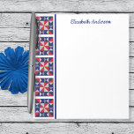 Americana Quilt Block Border Note Pad<br><div class="desc">Personalize this nice sized notepad printed with a pinwheel block style quilt border and your name or other text. Pattern is in Americana red, navy blue and grey colours. Generous blank writing space for all your lists, small sketches or other daily notes. Nice personalized gift for a quilting or sewing...</div>