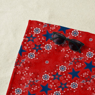 Americana Red, White, and Blue Bandana Beach Towel