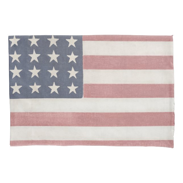 Americana Red White and Blue Vintage Flag Pillowcase (Front)