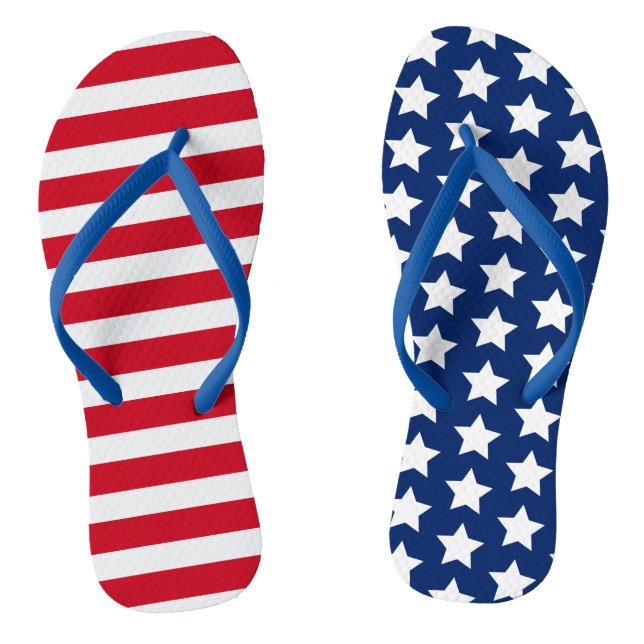 Americana Red White Blue Stars and Stripes Flip Flops (Footbed)