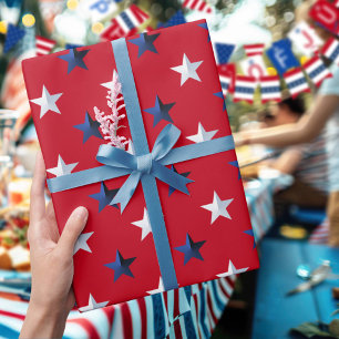 Americana Red White Blue Stars And Stripes Wrapping Paper Sheet