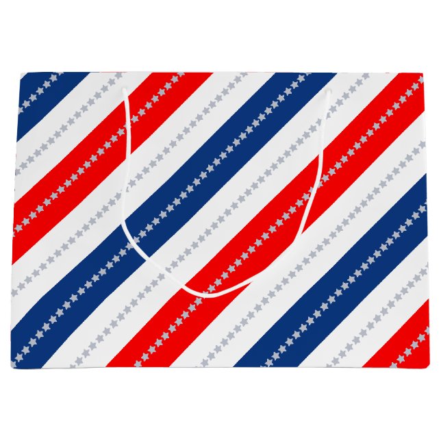 Americana Red White Blue Stars & Stripes Large Gift Bag (Front)