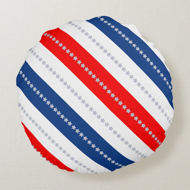 Americana Red White Blue Stars & Stripes Round Pillow (Back)