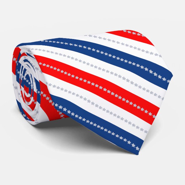 Americana Red White Blue Stars & Stripes Tie (Rolled)