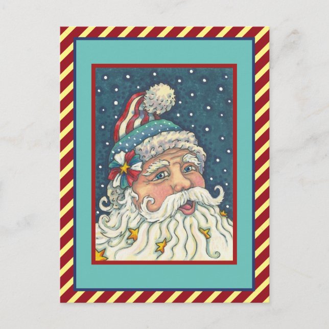 AMERICANA ST. NICK, PATRIOTIC SANTA CHRISTMAS POSTCARD (Front)