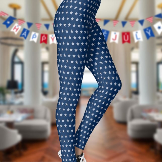 Americana Star Spangled Silver Stars On Navy Blue Leggings (Creator Uploaded)