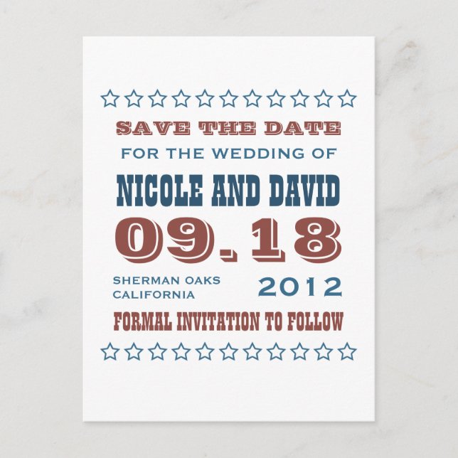 Americana stars wedding announcement save the date (Front)