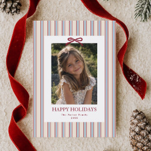 Americana Stripe Bow Merry Christmas Photo Holiday Card