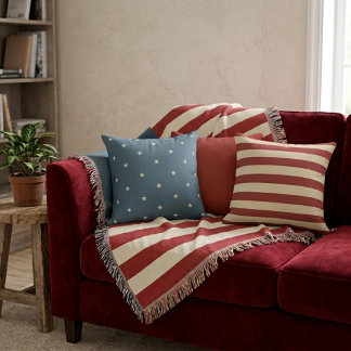 Americana Vintage  13 Flag Stripes  Throw Blanket