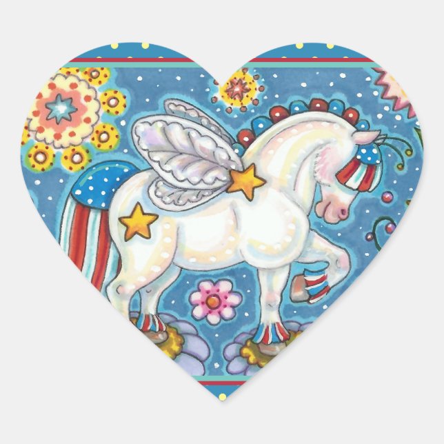 AMERICANA WHIMSYNICKER PATRIOTIC PONY Cute Fantasy Heart Sticker (Front)