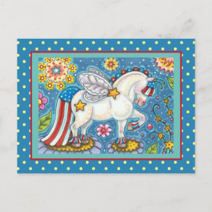 AMERICANA WHIMSYNICKER PATRIOTIC PONY Cute Fantasy Holiday Postcard