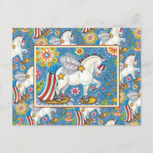 AMERICANA WHIMSYNICKER PATRIOTIC PONY Cute Fantasy Holiday Postcard
