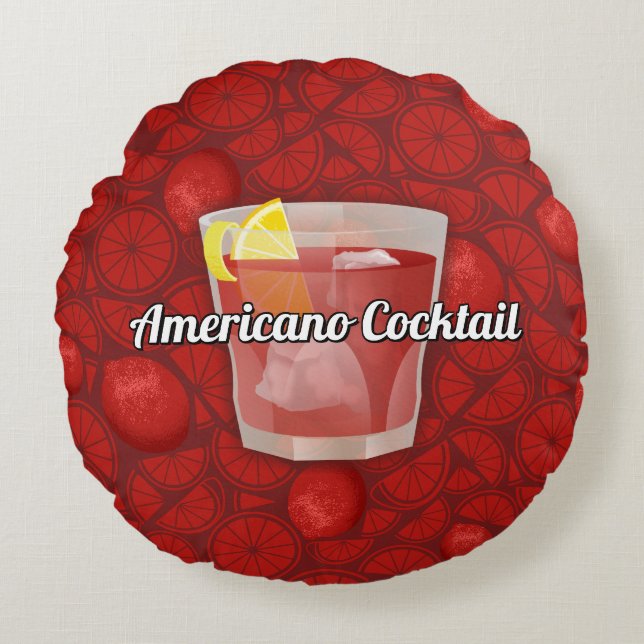 Americano Cocktail Round Pillow (Front)