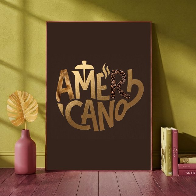 Americano Gold Typography Coffee Beans Art Poster (Creator Uploaded)