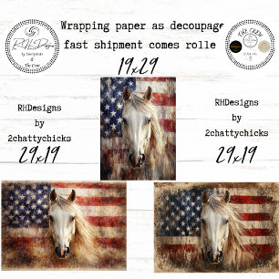 American's 250th Celebration Horses Flags Decoupag Wrapping Paper Sheet