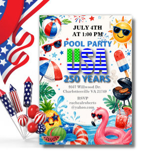 America's 250 Summer Pool Party 4th of July Invitation