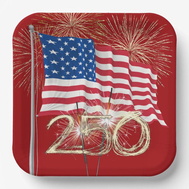 America's 250th Birthday With Sparklers Paper Plate (Front)