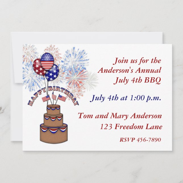 America's Birthday July 4th Invitation (Front)