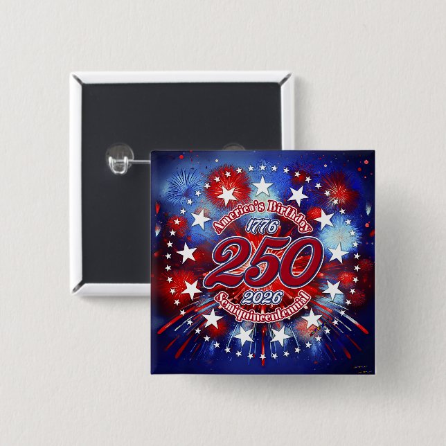America's Birthday Semiquin Graphic Firework Burst 2 Inch Square Button (Front & Back)
