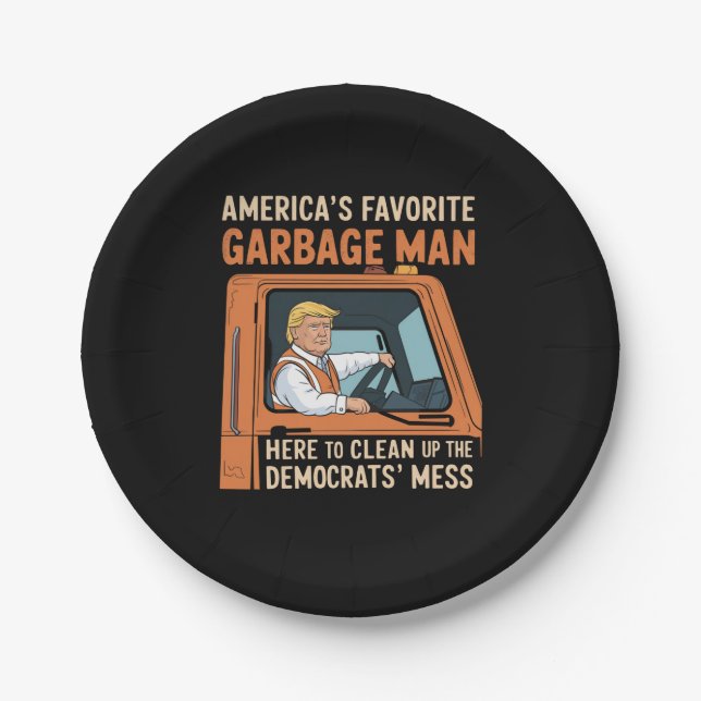 America's Favourite Garbage Man Trump 45 47 USA Paper Plate (Front)