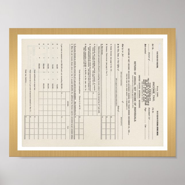 America's First Income Tax Form 1040 Poster (Front)