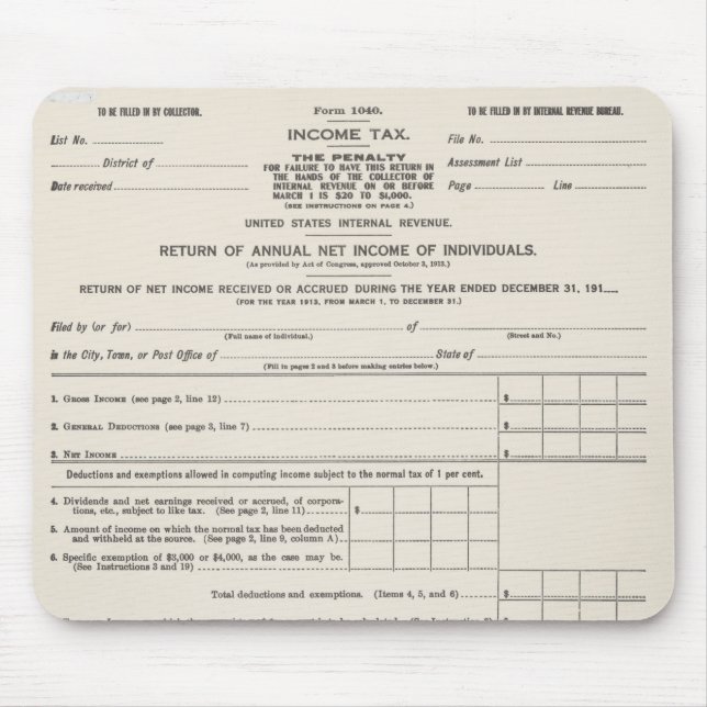 America's First Income Tax Form Mousepad (Front)