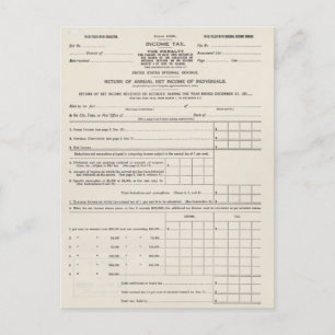 America's First Income Tax Form Postcard