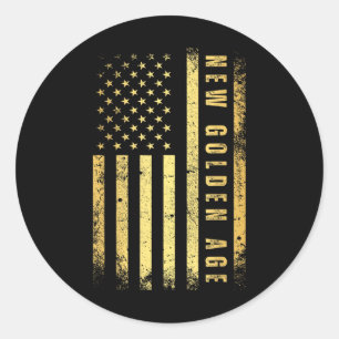 Americas New Golden Age Golden Colour Usa Flag Classic Round Sticker