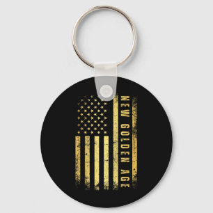 Americas New Golden Age Golden Colour Usa Flag Keychain