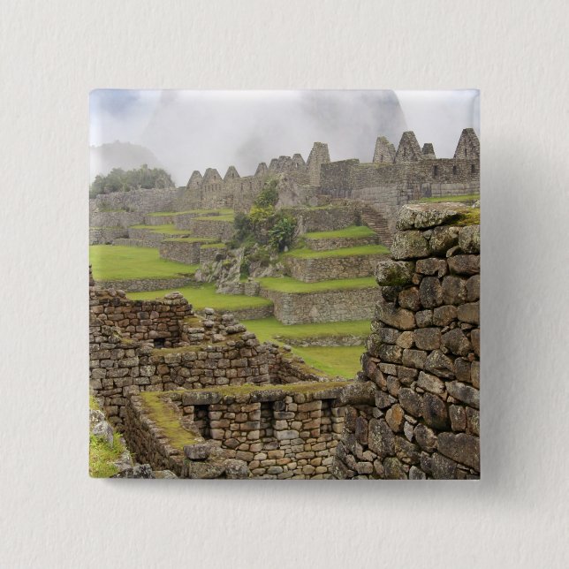 Americas, Peru, Machu PIcchu. The ancient 2 Inch Square Button (Front)