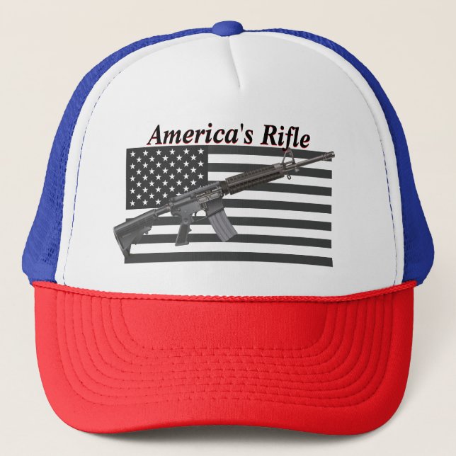 Americas Rifle USA Flag Favorite Rifle MSR AR15 Trucker Hat (Front)