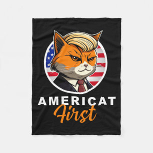 Americat First Funny Patriot America Cats Presiden Fleece Blanket