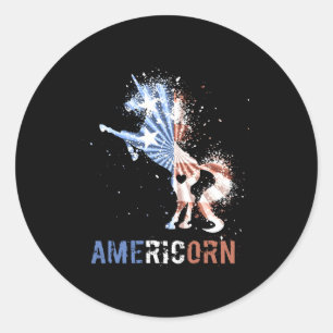 Americorn american flag patriotic unicorn 4th of classic round sticker