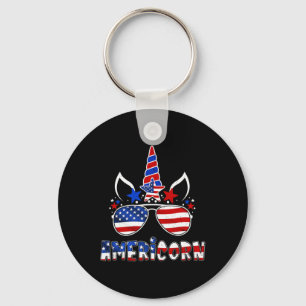 Americorn Unicorn 4th Of July Girls Kids American Keychain