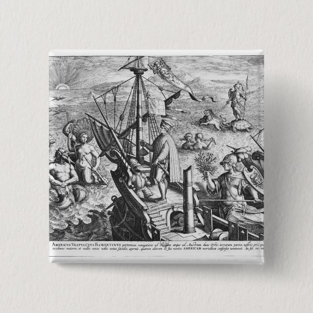 Amerigo Vespucci 2 Inch Square Button (Front)