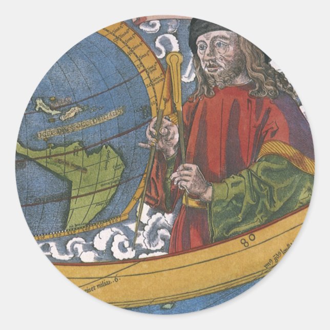 Amerigo Vespucci Explorer on a Map of the Americas Classic Round Sticker (Front)
