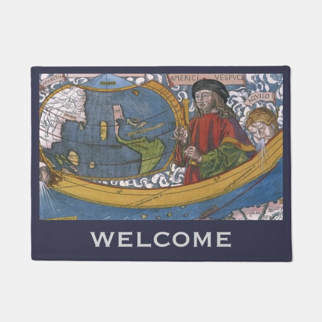 Amerigo Vespucci Explorer on a Map of the Americas Doormat (Front)