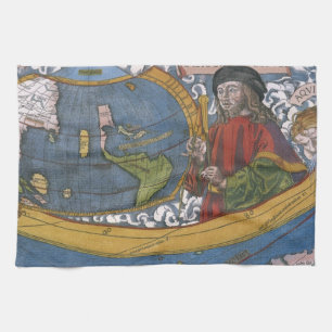 Amerigo Vespucci Explorer on a Map of the Americas Kitchen Towel