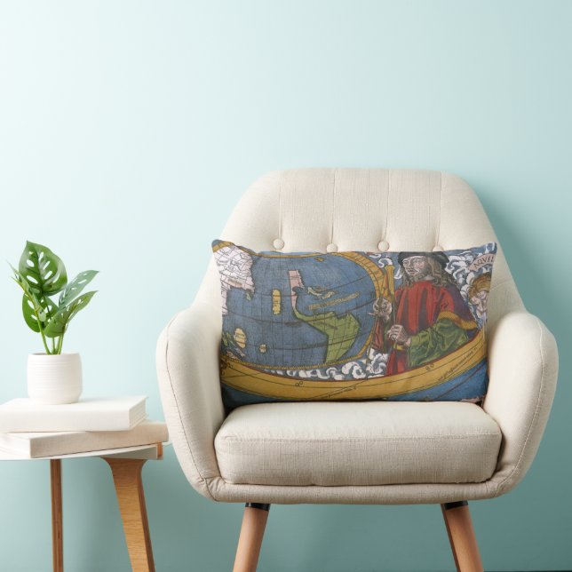 Amerigo Vespucci Explorer on a Map of the Americas Lumbar Pillow (Chair)