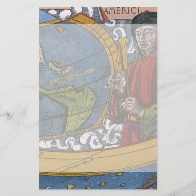 Amerigo Vespucci Explorer on a Map of the Americas Stationery (Front)