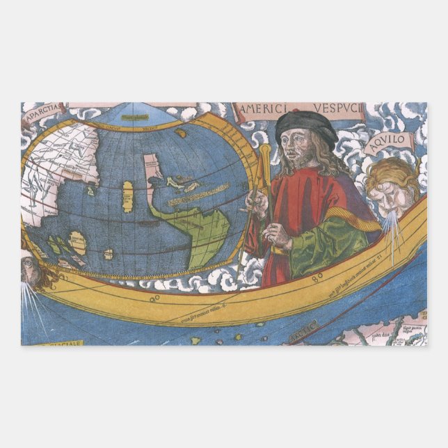 Amerigo Vespucci Explorer on a Map of the Americas Sticker (Front)