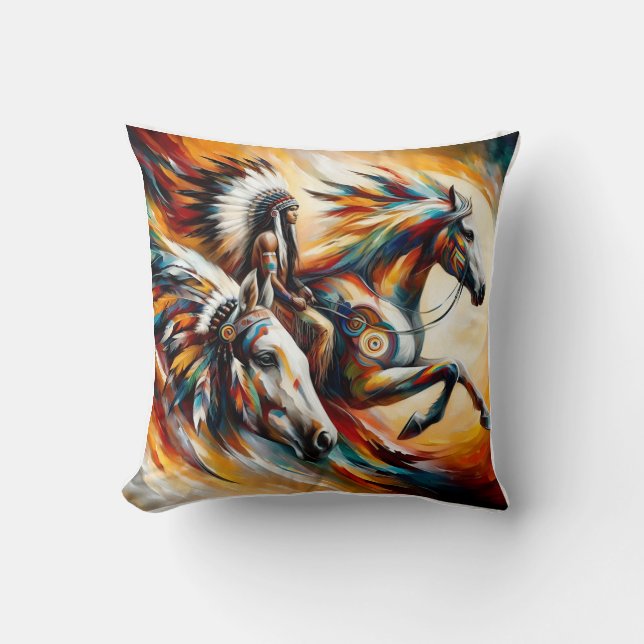 amerindian oil paint colorful throw pillow (Front)