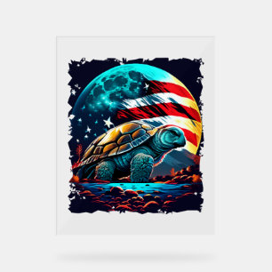 Amérique tortue sous lune avec drapeau américain